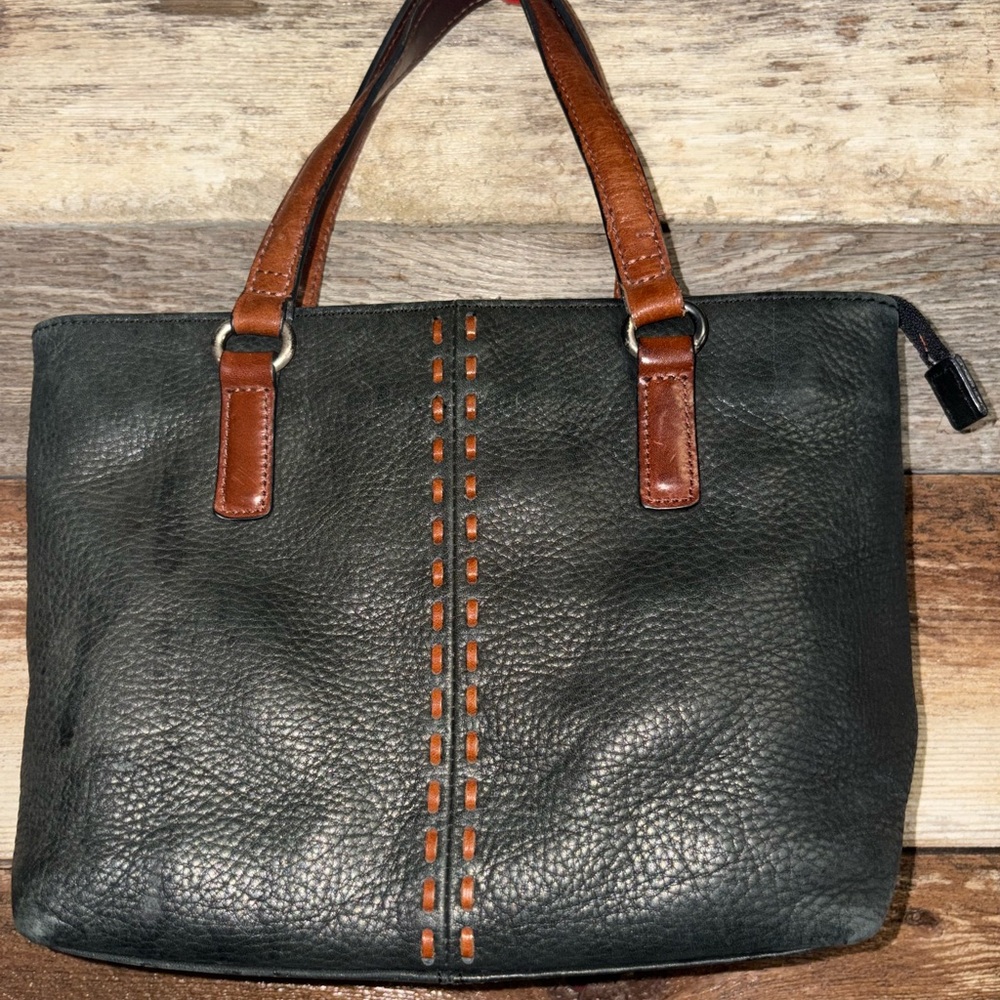 Vintage 2000s Fossil Black/Brown Pebbled Leather Crossbody Bag ZB7013 NO STRAP
